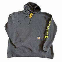 Carhartt Men’s Mid Weight Hoodie Sweatshirt Sz L Loose Fit Grey Logo Sle... - $39.55