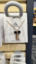 Disney Parks Mickey Mouse Ears Cubic Zirconia Letter E Gold Color Necklace NEW