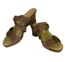 Gabor Slide Sandals Womens Size 7.5 Triple Strap Brown Faux Leather Wedg... - $12.85