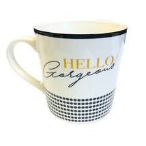 Hello Gorgeous Ceramic Mug Home Basics 4 in tall White Black Gold Large - $24.84