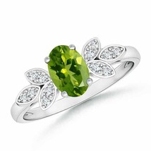 ANGARA Vintage Style Oval Peridot Ring with Diamond Accents in 14K Gold - £786.99 GBP