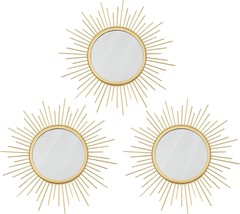 Cityelf 3 Set Gold Sunburst Mirrors For Wall Decor Metal Mirrors Small Mirror - £29.84 GBP