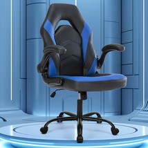 Ergonomic Computer Gaming Chair With Adjustable High Backrest,Flip-Up, Blue - £82.78 GBP
