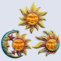 Sun Face Metal Wall Art Decor Outdoor Indoor Sun Moon Star Metal Glass Hanging W - £37.41 GBP