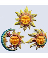 Sun Face Metal Wall Art Decor Outdoor Indoor Sun Moon Star Metal Glass H... - £36.65 GBP