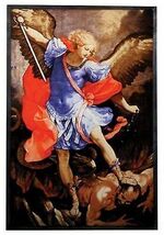 Brightly Colored St. Michael Picture with Large Wings in Square Shape - $96.99