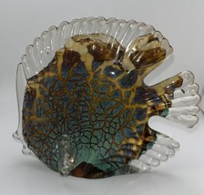 Vintage Beautiful Murano Style Glass Fish Art Sculpture Marbled Blue Green Amber - £26.05 GBP