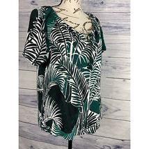 Talbots Linen Tee Shirt Womens L Short Sleeves Scoop Neck Tropical Leaf Green - $15.30