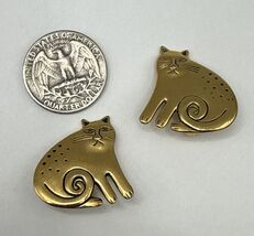 Vintage Laurel Burch Cat Omega Clasp Clip On Earrings Shiny Gold Signed - $19.80