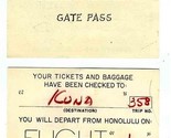 Hawaiian Airlines Gate Pass Honolulu to Kona 1960&#39;s Flight L - $27.69