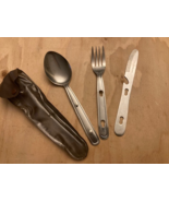 Vintage 3 Piece Camping Utensil Set Stainless Steel Fork Spoon &amp; Knife J... - $9.90