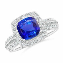 ANGARA Twisted Rope Cushion Tanzanite Halo Ring for Women in 14K Solid Gold - £1,906.45 GBP