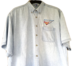 VTG Denim Shirt Hot Rod Cars Embroidered Logo Mens XXL Button Down 1998 ... - $61.00