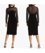 Eliza J Beaded Yoke Mixed Media Long Sleeve Sheath Dress, Black, Size 14... - $194.87 CAD