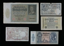 1922-1943 Européenne 5-Note Currency Kit Belgique, Allemagne &amp; Hongrie - $984.72 MXN