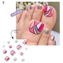 24Pcs Press On Toe False Nails Black Line Glitter Model #07 - £4.70 GBP