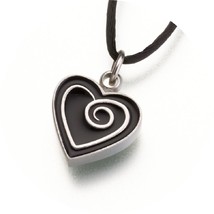 Pewter Heart w/ Black Enamel Spiral Memorial Pendant Funeral Cremation Urn - £81.24 GBP