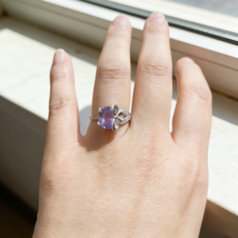 925 Silver Oval Amethyst Bow Ring Purple Crystal 6x9mm Gift for Her Febr... - $29.99