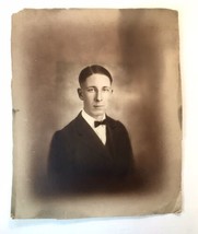 Large Antique Photograph of Young Man Gentleman in Bowtie &amp; Suit 12.5&quot; x... - £18.88 GBP