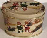 Vintage Christmas Tin Small Children Playing In The Snow ODS2 - $6.92