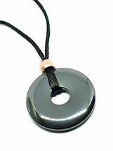 Hematite Donut Pendant Necklace Gemstone Protection Lodestone Copper Bead Cord - £13.89 GBP