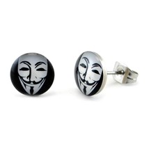 Stainless Steel Post Earrings Guy Fawkes 10mm V For Vendetta Anonymous Occupy - $8.95