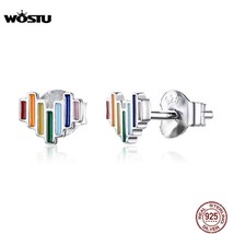 WOSTU Authentic 925 Silver Rainbow Heart Earrings For Women 2019 New Col... - $20.10