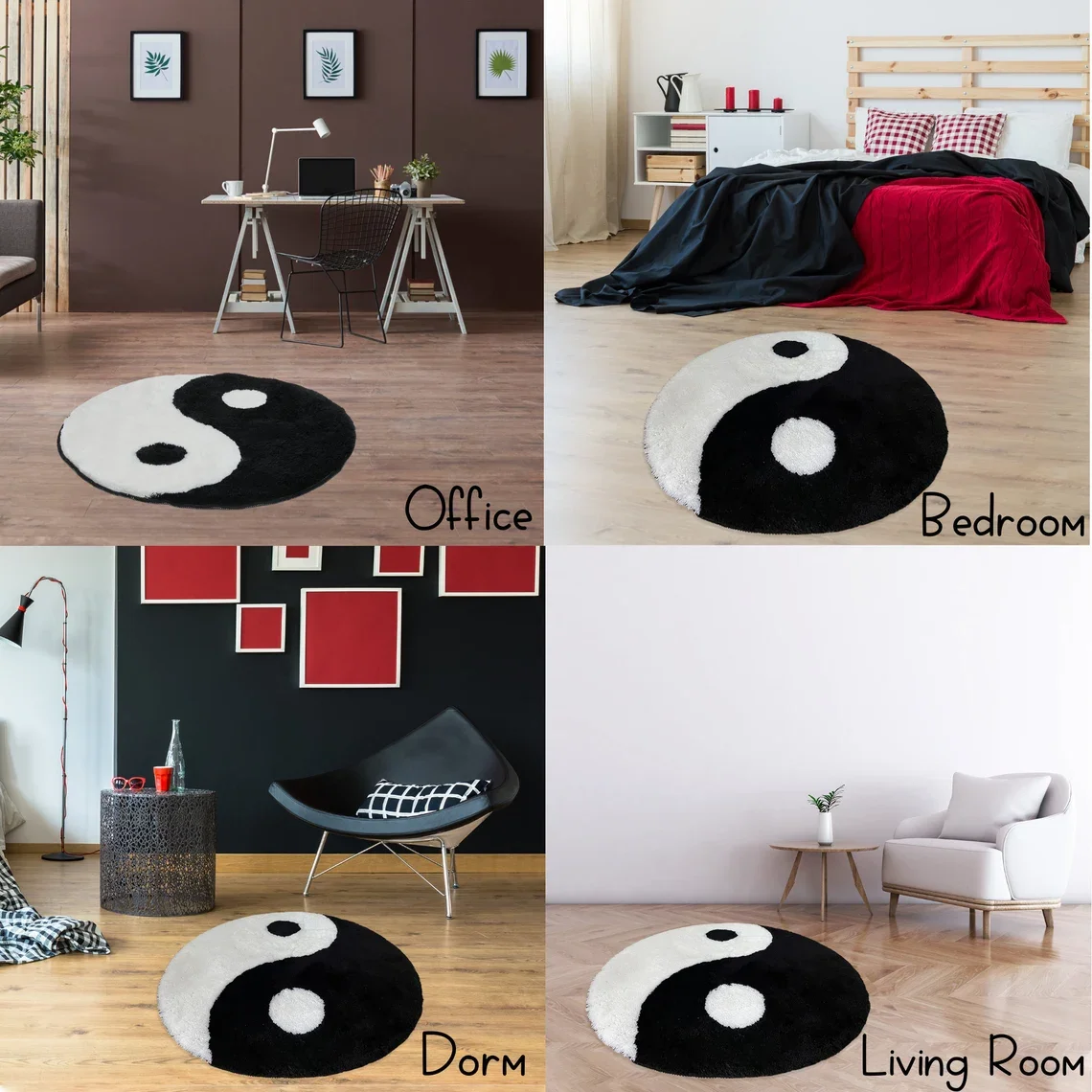 LAKEA Yin and Yang Symbol Fluffy Circle Soft Rug Black and White Circle ...