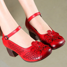 High Heels Genuine Leather Pumps Women Shoes New Autumn Retro Casual Round Toe F - £63.89 GBP