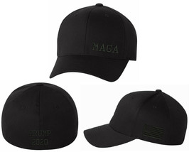 Make America Great Again Flex Fit Black Hat - Lower Side MAGA with Flag and Back - £19.90 GBP