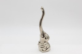 Lucky Elephant Trunk Up Ring Holder Rhinestone Eyes 4 inch Silvertone Metal VTG - £8.62 GBP