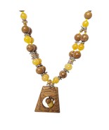 Vintage Boho Handcrafted Stone &amp; Yellow Beaded Necklace With Geometric P... - $29.72