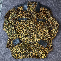 Vintage Animal Print Blouse Size 10 Mob Wife 100% Silk Top with Leather Trim - £22.01 GBP