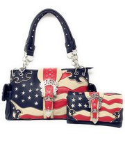 Texas West American Flag Rhinestone Women&#39;s Concealed Handbags Purse Wallet Set  - £22.56 GBP+