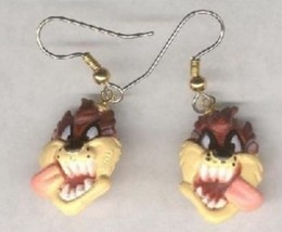 Funky Taz Tasmanian Devil Head Earrings Crazy Looney Tunes Charm Costume Jewelry - £6.22 GBP