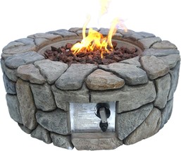 40,000 Btu, 28 Inch Length, Gray, Teamson Home Round Stone Look Propane Gas Fire - £259.72 GBP