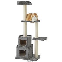 Kitty Power Paw Sky Tower Cat Hideaway Cotton Wood Grey/Beige Kitten Scratch Toy - £53.43 GBP