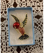 Hummingbird Pin Brooch Gold Tone 2 In Colorful Red Blue Stones Beautiful... - £9.03 GBP