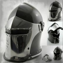 Black Halloween Medieval Barbute Helmet Armour Roman-Knight Helmets With Inner-L - £91.73 GBP