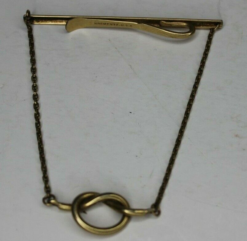 Gold Tone Cable Link Chain Pendant Vintage KREMENTZ Tie Bar Clip Knot USA Made - $13.99