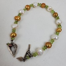 Vintage Style Gold White Bead Multicolor Bracelet 7.5 Inch - $13.10