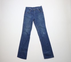 Vtg 70s Streetwear Womens 28x32 Distressed Wide Leg Flared Denim Jeans Blue USA - £42.79 GBP