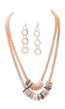 HW Collection Layered Multi-Tone Metal Rings Hoops Loop Necklace and Ear... - £7.89 GBP