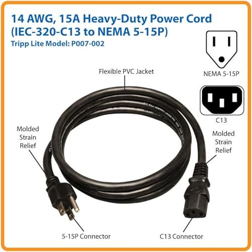 Tripp Lite P007-006 Heavy Duty Computer Power Cord, 15A, 14AWG (NEMA 5-15P to IE Item image 5