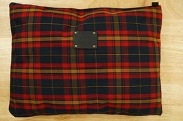 Will Leather Goods Red Tartan Pattern Fabric Textile Leather Tag Travel Pillow - £16.26 GBP