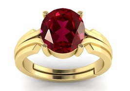Natural Oval Cut 5Ct Red Ruby Gemstone 925 Sterling Silver 14K Gold Plated Ring - £51.73 GBP