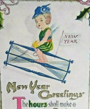 New Years Postcard 1914 Artist H B Spencer Child Seated Hourglass Timer Fantasy - £42.55 GBP