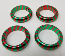 Christmas Napkin Ring Red Green Foil Festive India Holders Handmade Set of 4 Vtg - £11.35 GBP