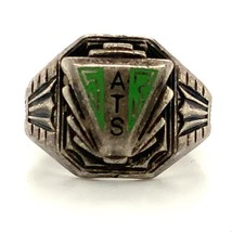 Vintage Signed Sterling BP Carved Enamel ATS 1953 Class Signet Ring Band 7 1/2 - £51.27 GBP
