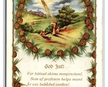 God Jul Merry Christmas Pinecone Wreath Angel in Sky DB Postcard H29 - £3.09 GBP